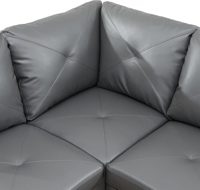 L Shaped Sectional Sofa with Ottoman, Leather Right Facing Modern Couches - Image 5