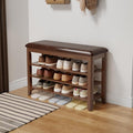 Shoe Bench with Leather Cushion, 3 Tiers Shoe Storage Bench Height Adjustable by AQIMUELE-Solidwoodfurniture