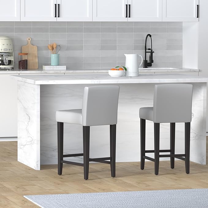 CHITA Counter Height Bar Stools Set of 2, PU Leather in White - Image 2