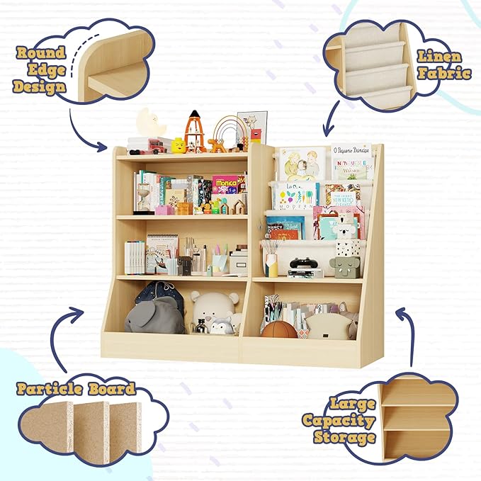39" Large Kids Wooden Bookshelf and Toy Storage Organizer, Baby Bookcase - Image 3