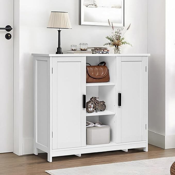 Iwell Storage Cabinet with 2 Doors and 4 Storage Shelves, Credenza Buffet - Image 2