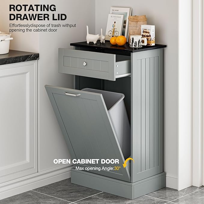 GAZHOME 10 Gallon Tilt Out Trash Cabinet, Upgrade Wooden Free Standing Recyclin - Image 3