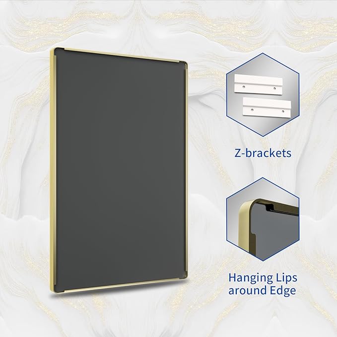 WEER Gold Bathroom Mirror, 40X30 Inch Brushed Gold Metal Frame Mirror, Rounded - Image 7