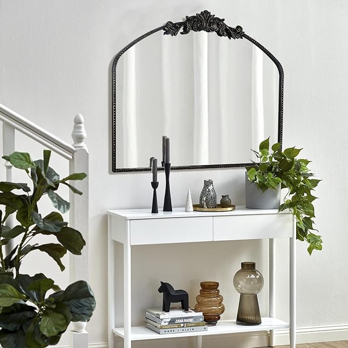 AIXI HOME Vintage Black Arched Mirror 40"X31", Antique Baroque Mantel Wall - Image 6