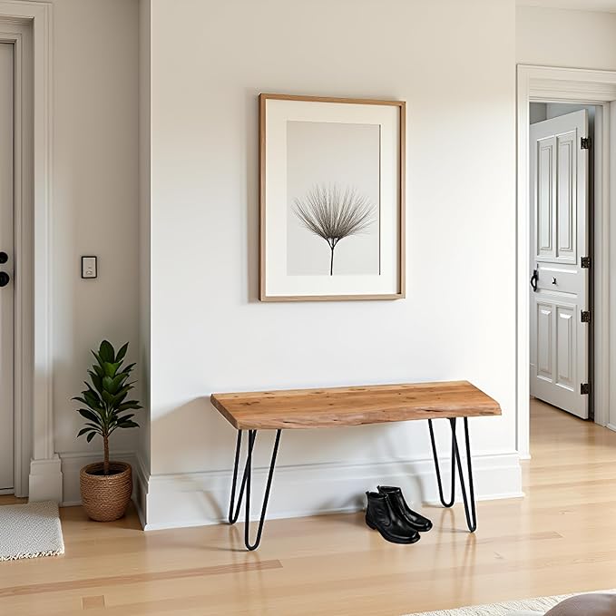 Alaterre Furniture 36-Inch Live Edge Wood Bench – Natural Acacia Wood Top - Image 5