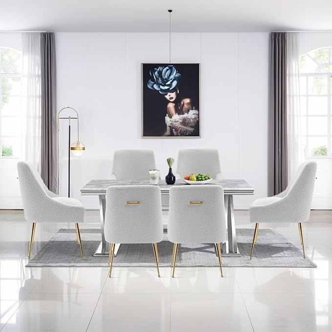 Dining Chairs Medieval Modern Restaurant Chairs, Soft Cushions, Teddy Velvet - Image 8