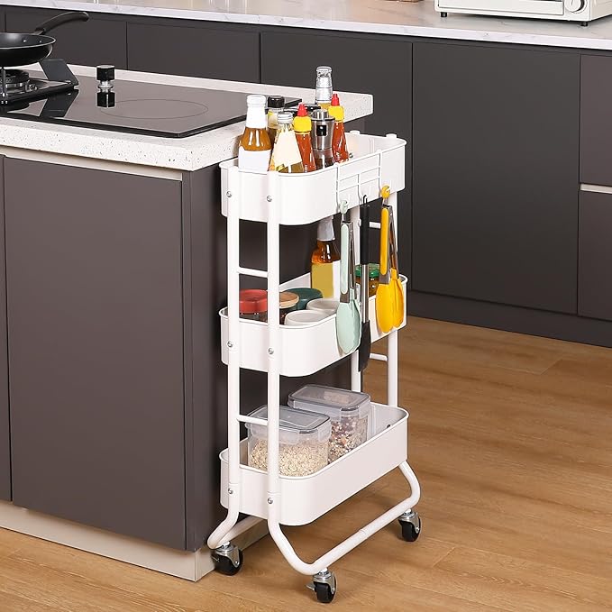 MAX Houser Slim 3-Tier Rolling Utility Cart, Narrow Metal Bathroom Storage - Image 7