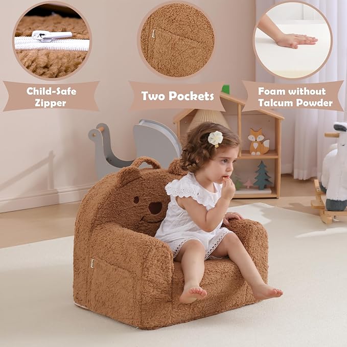 Toddler Chair, Sherpa Bear Kids Chair, Toddler Couch Fold Out, Children Reading - Image 4