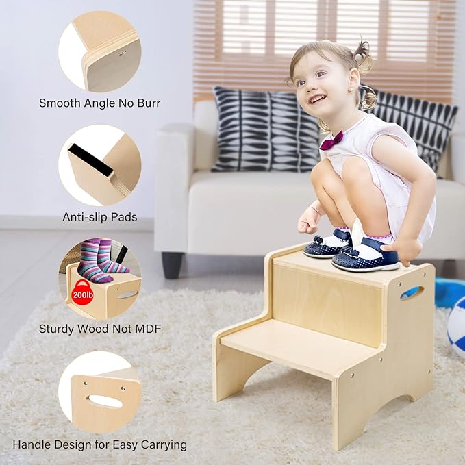 WOOD CITY Wooden Toddler Step Stool - Image 6