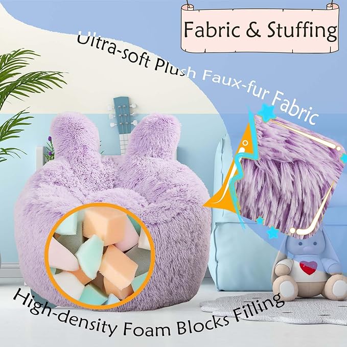 Bean Bag Chair for Kids with Plush Faux Fur Cover, 2.5FT Memory Foam Filled - Image 3