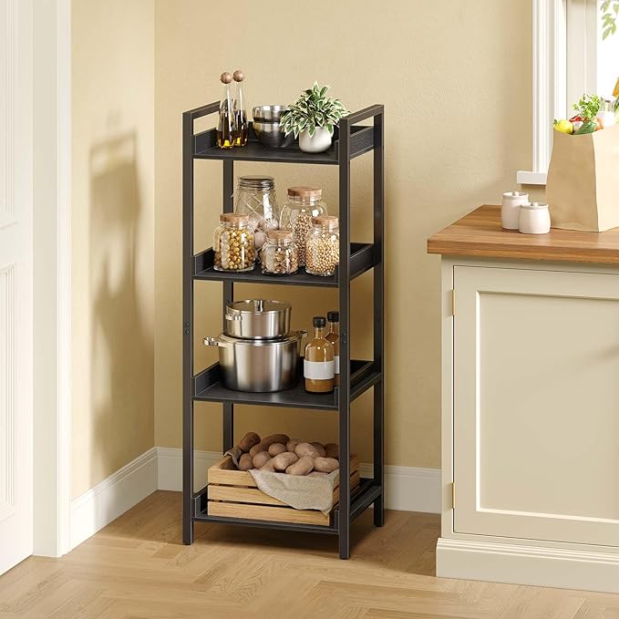 Rolanstar Bookshelf, 4-Tier Storage Rack, Narrow Corner Bookshelf, Display - Image 7