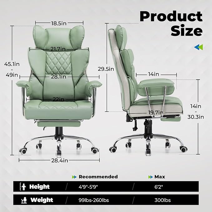 COMHOMA Big and Tall Office Chair, High Back Leather Gaming Chair - Image 2