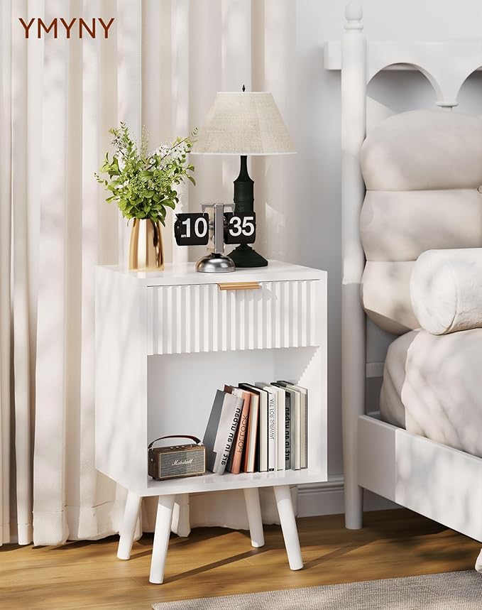 YMYNY Mid Century Modern Nightstand, Side Table, Fluted Night Stand - Image 2