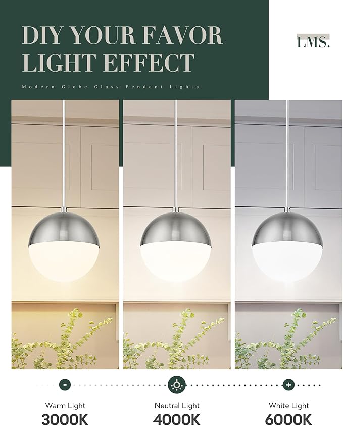 LMS 6-inch Brushed Nickel Pendant Light, Mid Century Kitchen Island Pendant - Image 6