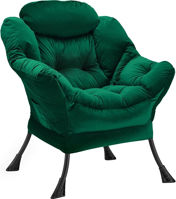 Lazy Chair Thick Padded, Comfy Velvet Accent Lounge Chair by Youtanic