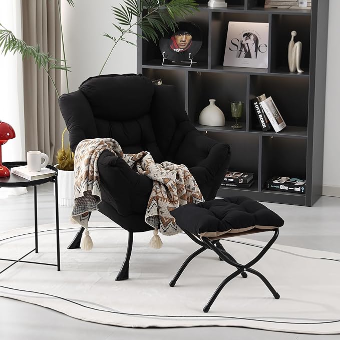 Lazy Chair with Folding Ottoman, Modern Accent Lounge Armchair with Armrests - Image 7
