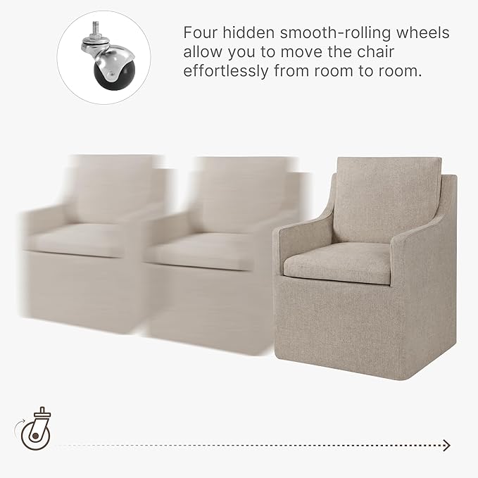 Upholstered Dining Chairs with Casters Easy Assembly Side Deskchair with Rollers - Image 4
