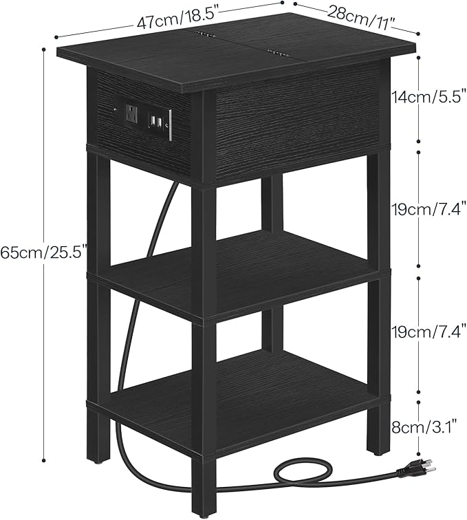 HOOBRO End Table with Charging Station, Flip Top Side Table with USB Ports - Image 3