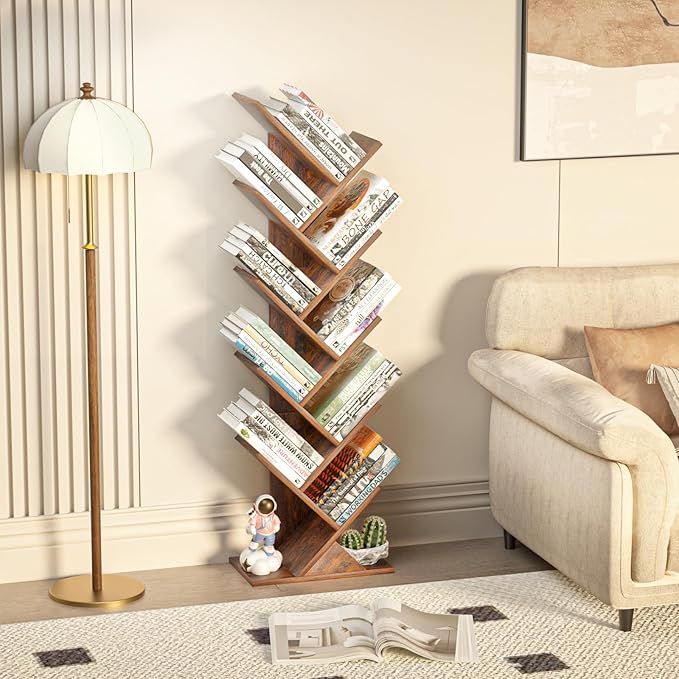 10 Tier Tree Book Shelf, Floor Standing Wood Bookshelf - Image 4