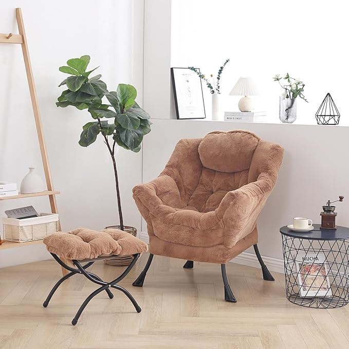 Cozy Lazy Chair and Ottoman, Large Contemporary Accent Lounge Chair Set - Image 7