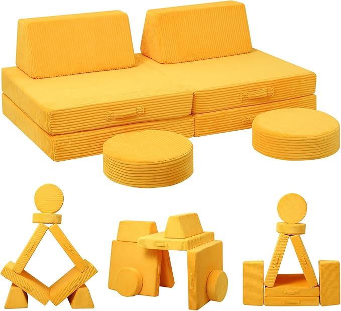 MeMoreCool Kids Couch for Playroom, Corduroy Convertible Toddler Couch by MeMoreCool