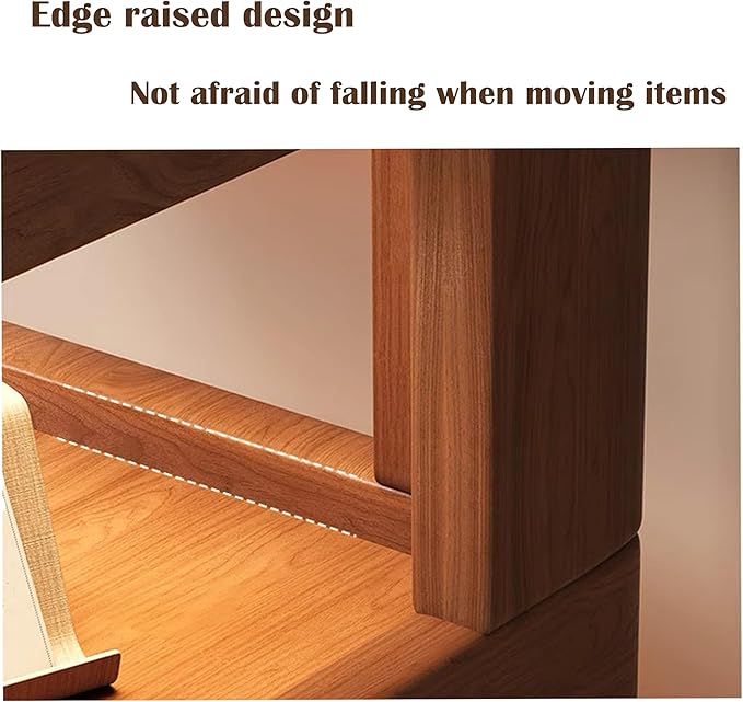 Nightstand Bedside Table with 3-Tier Storage, Modern Solid Rubberwood End Side - Image 6
