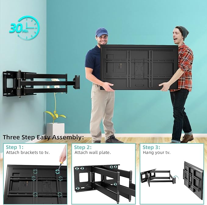 Heavy Duty TV Wall Mount for 42-90" TVs, 4X Load Tested Holds 179lbs, 40.9" - Image 6