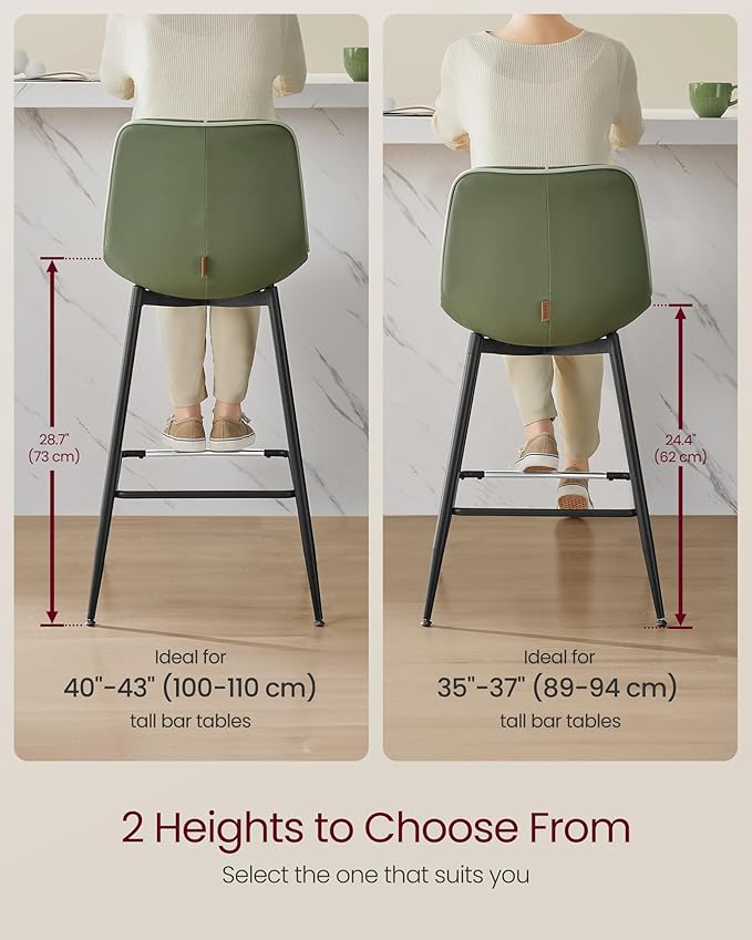VASAGLE Bar Stools Set of 2, Bar Height Bar Stools - Image 2