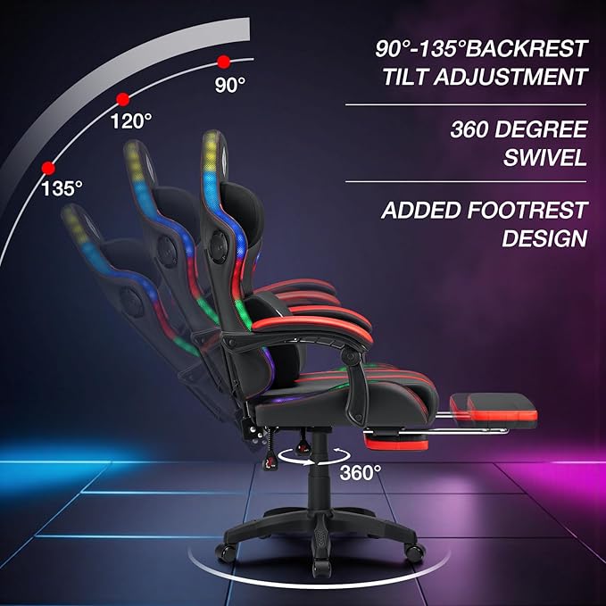 HOFFREE Gaming Chair with Music Rhythm RGB LED Lights and Bluetooth Speakers - Image 9