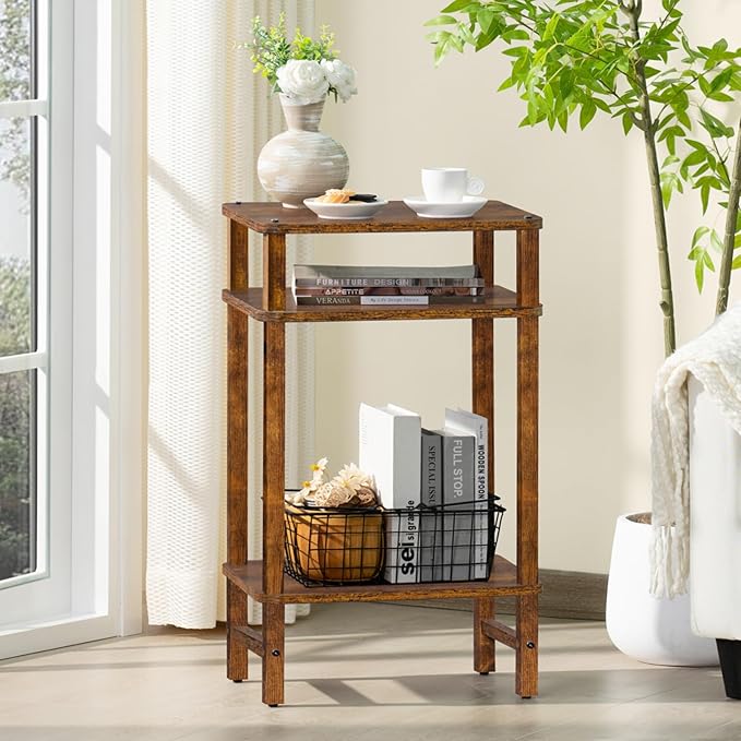28in Tall Side Table Set of 2, 3-Tier Small Narrow End Table - Image 8