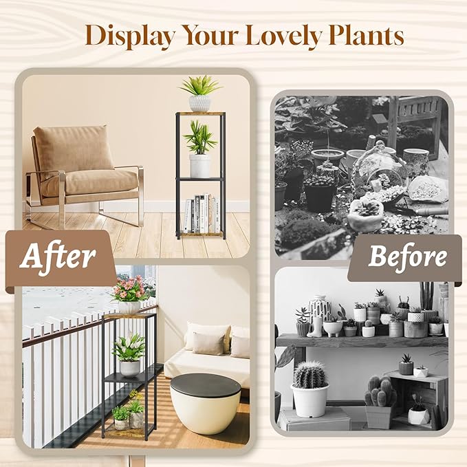 KMOTASUO 3 Tier Tall Plant Stands Indoor, 31 Inch Metal Wood Corner Plant Stand - Image 5