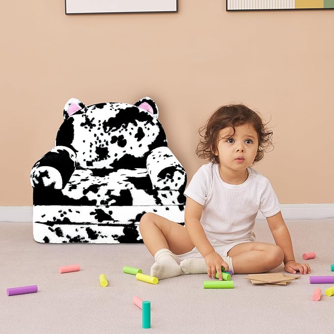 Toddler Chair with Faux Rabbit Fur – 2-in-1 Foldable Kids Couch, Soft Sofa - Image 2