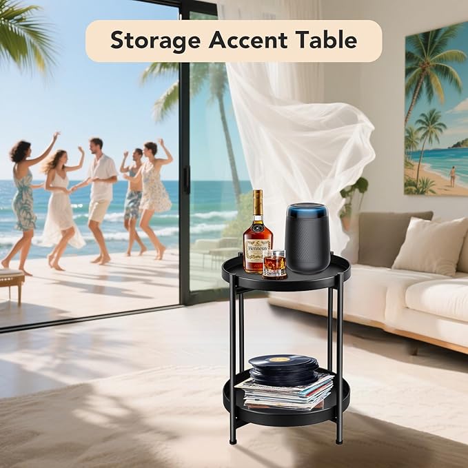 Small Side Table Round for Small Spaces Indoor Outdoor, Mini End Table Metal - Image 5