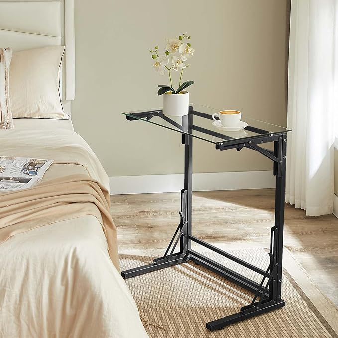 Tatub 24" Folding C Shaped End Table, Small Tempered Glass Side Table - Image 5
