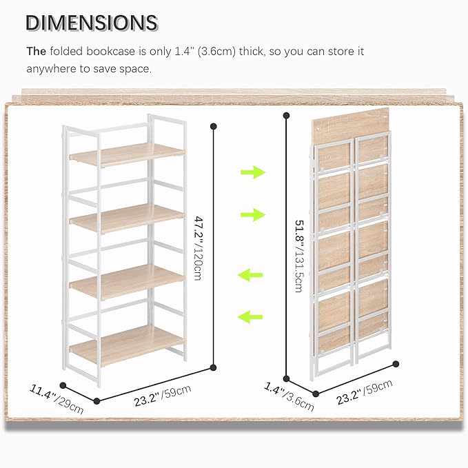 4NM No Assembly 4 Tiers Book Shelves, Living Room, Home Office - Image 2