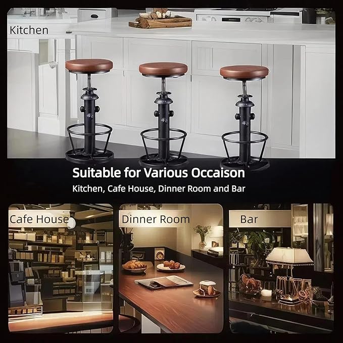 Farmhouse Bar Stools Swivel PU Seat 24-30inch Counter Height Adjustable Kitchen - Image 5