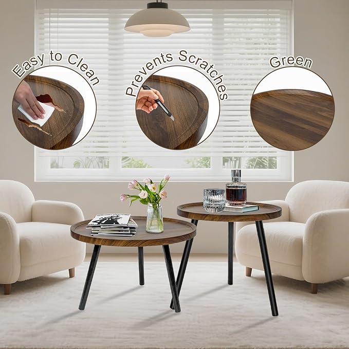 Jessie 2 Pcs Small Round Coffee Tables, Mid Century Modern Nesting Tables - Image 5