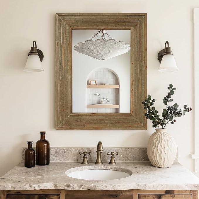 WallBeyond Rustic Wood Framed Mirror, Vintage Solid Wood Rectangular - Image 2