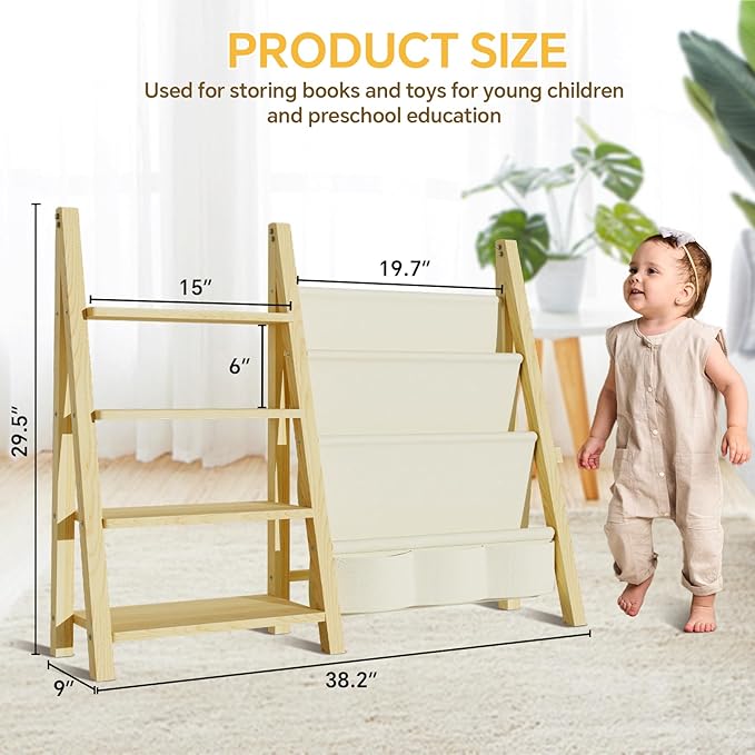 Toy Storage Organizer with Kids Bookshelf, Montessori Wooden Toy Organizer Book - Image 6