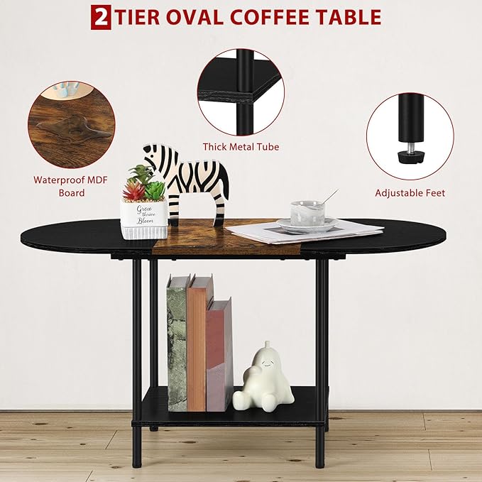 ETELI Small Black Coffee Table Oval Center Table - Image 5