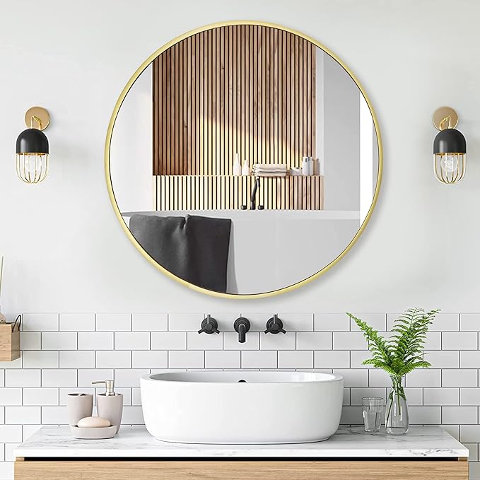 Gold Round Mirror 30 inch, Matte Gold Bathroom Mirror - Image 6