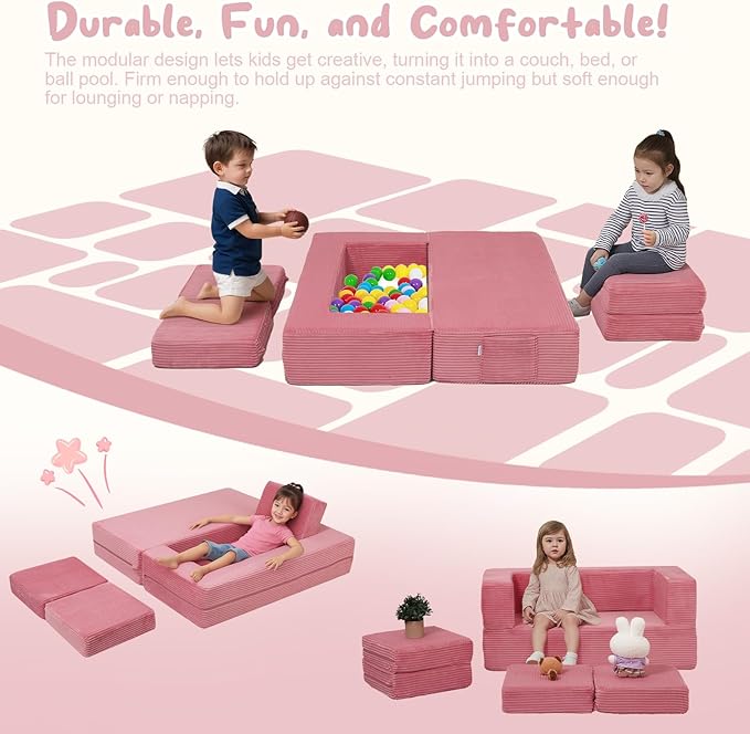 MeMoreCool Modular Kids Couch, Corduroy Play Toddler Couch - Image 3