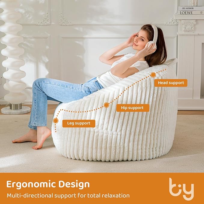 BYBYME Giant Bean Bag Chair for Adults and Kids, Large Comfy Cozy Beanbag - Image 5