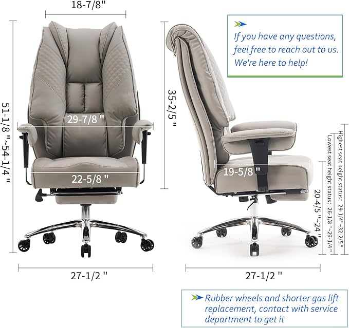 Big and Tall Office Chair 400lbs Wide Seat, Leather High Back Executive Office - Image 2