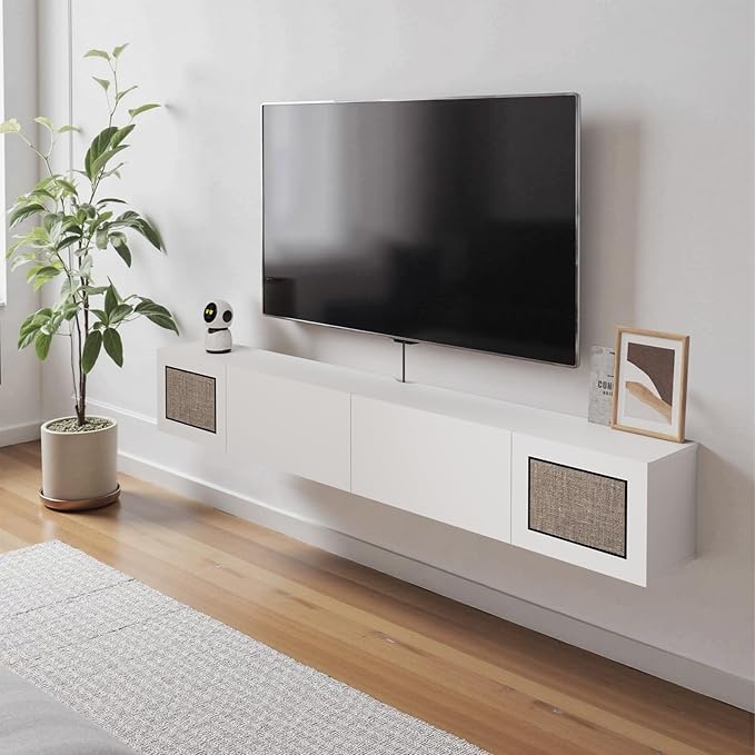 Pmnianhua Boho Floating TV Stand 70", Modern Wall Mounted Media Console by Pmnianhua