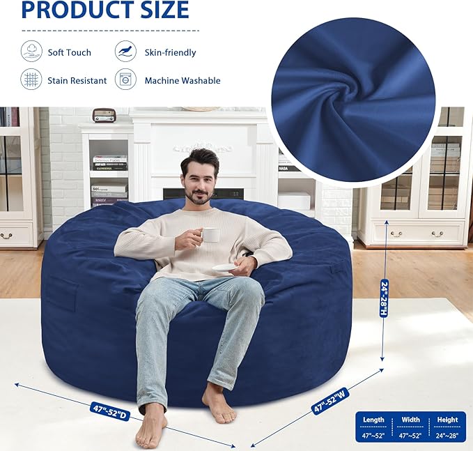 5FT Bean Bag Chair, Large Bean Bag Chairs - Image 3