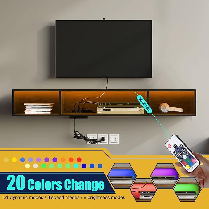 Rolanstar TV Stand with Power Outlet, Floating TV Stand with RGB Lights - Image 4