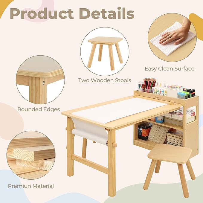 Kids Art Table and 2 Chairs Set - Image 5