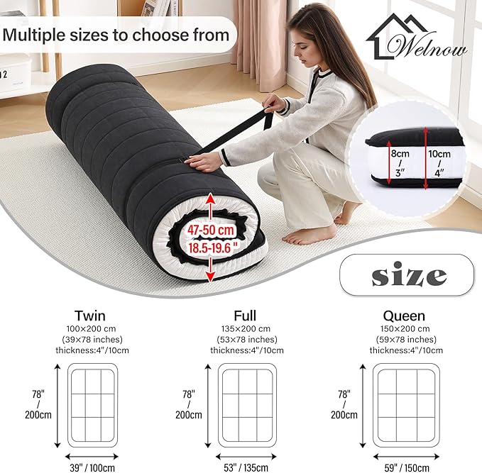 Welnow Japanese Futon Floor Mattress, Queen Size Thick Tatami Mat Portable & - Image 2
