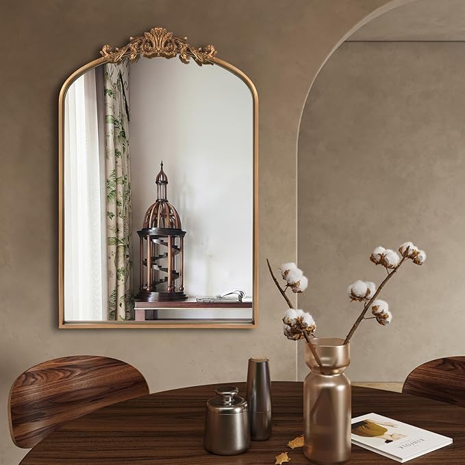 Antique Gold Arched Baroque Mirror 24x36 - Image 6